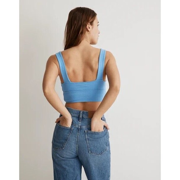 Madewell XS Cutout Knot Front Cropped Tank Top Oasis Blue Sweetheart Neckline - Picture 4 of 11